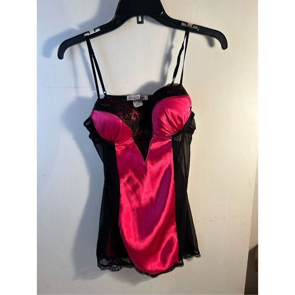 Linea Donatella sexy gown medium hot pink black lace rn#64211 - Picture 1 of 6
